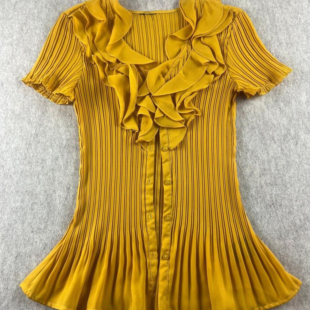 Vintage yellow pleated ruffle blouse